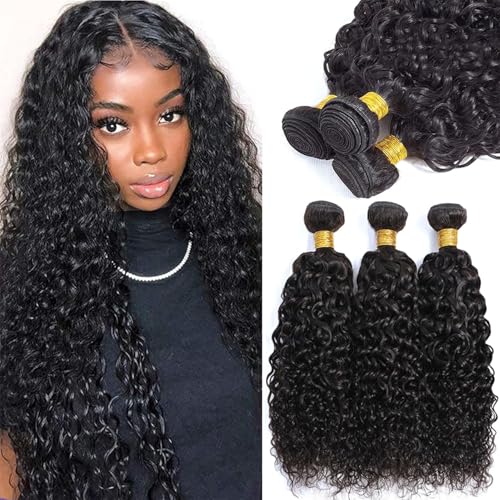 Human Hair Bundles Natural Black Color Jerry Curly Brazilian Unprocessed Virgin Human Hair Quick Weave Extensions (26 28 30 Inch Natural Jerry Curly)