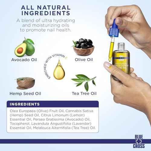 Blue Cross Professional Nail Care, All Natural Mineral Oil Free, Ultra-Nourishing, Hydrating, Moisturizing Nail & Cuticle Oil, Lemongrass + Lavender Scented Essential Oils, Made in USA, 0.5 fl oz/15mL
