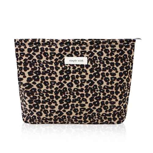 Wudygirl Leopard Makeup Bag Cosmetic Bag for Women and Girls Large Capacity Toiletry Bag Makeup Pouch Canvas Aesthetic Travel Makeup Bag Zipper Pouch (Leopard Print)