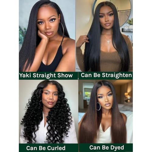 KLAIYI EasiContour V Part Wig Yaki Straight Human Hair Glueless Upgrade U Part Wigs for Women Clip In Half Wig Magic Leave Out Real Scalp 30S Ready to Wear Beginner Friendly Natural Black Color 16Inch