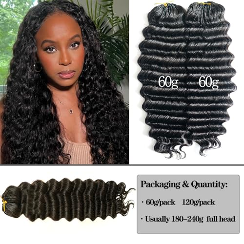 Knotless Pre Separated Deep Wave Crochet Human Hair Feather 100% Raw Real Hair Extensions for Braiding Feather Line Human Crochet Deep Wave Curly Hair Extensions With String 18inch 60g