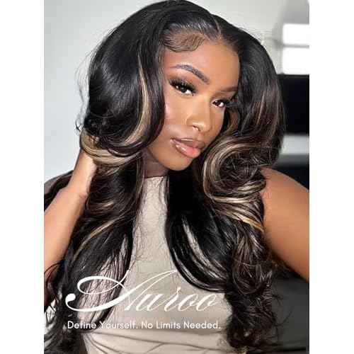 Black With Blonde Highlight Body Wave Single Bundles Human Hair 18 In, Blonde Highlight Skunk Stripe Bundles Thick Track Sew In # F1B/613 Ombre Balayage Colored Brazilian Quick Weave Sew In Remy