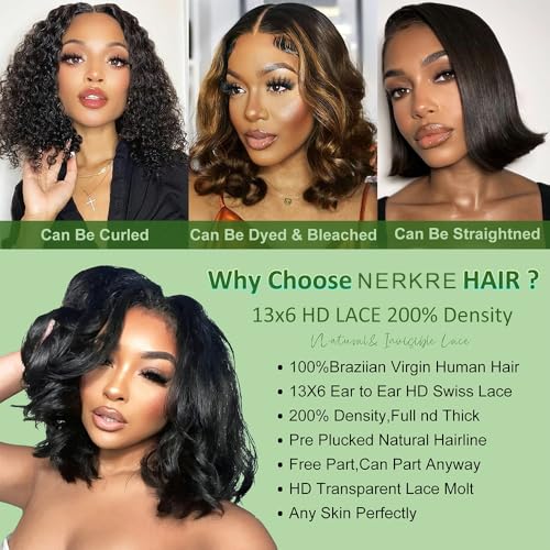 Bob Wig Human Hair 13x6 Body Wave Lace Front Wigs Human Hair 200% Density Wigs for Women (12 Inch)