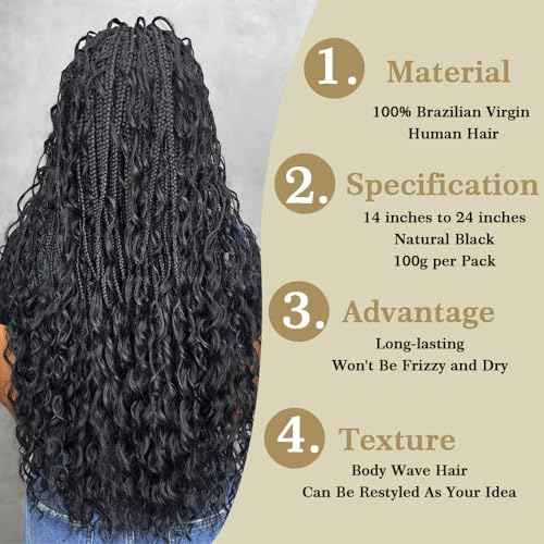 Body Wave Bulk Human Hair For Braiding No Weft Braids Human Hair Brading Hair Extensions 100g One Bundle Wet and Wavy Human Braiding Hair For Boho Braids Natural Black(20inch, Natural Black)