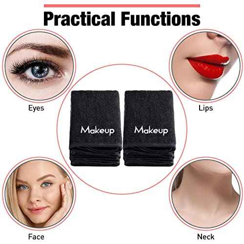 Chumia 72 Pcs Makeup Remover Cloths 13 x 13 Inch Makeup Towel Face Washcloths with Embroidery Black Reusable Washcloths Soft Cleansing Face Towel for Women