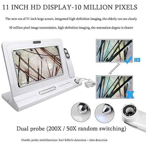 Skin Diagnosis Hair Analyzer, 11 Inch 50X 200X LCD Screen Digital Skin Detector Moisture Tester Hair Skin Analyzer Rechargeable Skin Oil Moisture Magnifying Tester