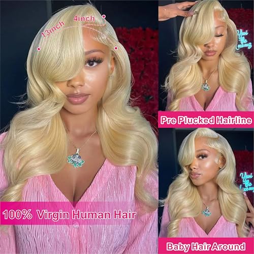 613 Lace Front Wig Human Hair 200 Density Body Wave Blonde Lace Front Wigs 22 Inch 613 Colored Blonde Wig Human Hair Pre Plucked Body Wave 13x4 HD Lace Frontal Wigs for Women with Baby Hair
