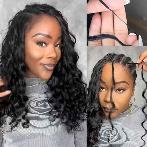 Deep Wave Crochet Human Hair Extensions Brazilian Virgin Feather Human Hair Bundles Pre Separated Braiding Hair Pre Looped for Boho Braids For Black Women Walnut Hair Natural Color 16inch 60g