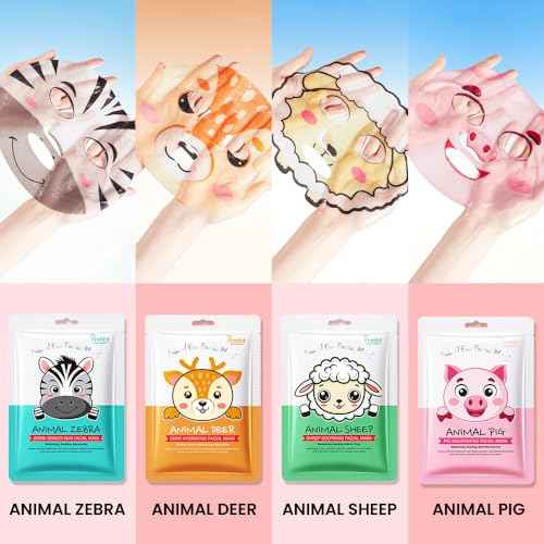 Kaely 7 Pack Kids Face Mask Spa, Animal Face Masks for Kids Teens Women Skincare, Animal Character Sheet Facial Mask for All Skin Types, Girls Night Party Skin Care Set, Birthday Christmas Gifts, 01B