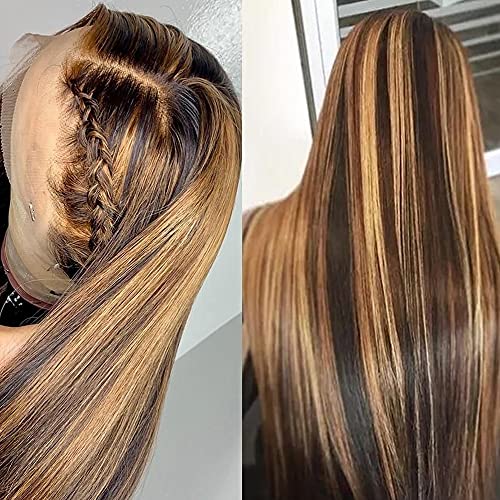 VIPbeauty Ombre Lace Front Wig Human Hair 4/27 Highlight 13x1x6 Deep Parting Transparent Lace Front T Part Wig Brown Blonde Colored Brazilian Virgin Human Hair Wig For Black Women 18 inch
