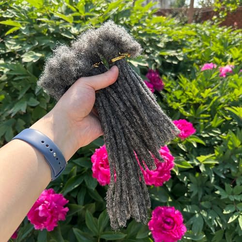 YONNA Locs Human Hair Dreadlocks Extensions 20Locs Full Handmade (Width 0.4cm) 10inch Salt and Pepper #39