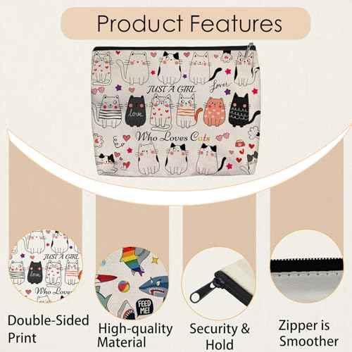 Cat Makeup Bag for Women - Lightweight Travel Pouch with Lining, High-definition, Double-Sided Printed, Funny Cat Gift Bags for Birthday & Christmas Gifts