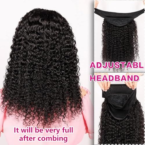 Smoothair Headband Wig Human Hair Kinky Curly Headband Wigs for Black Women Human Hair Wigs Glueless 20 Inch None Lace Front Wigs 150% Density (No Mixed)