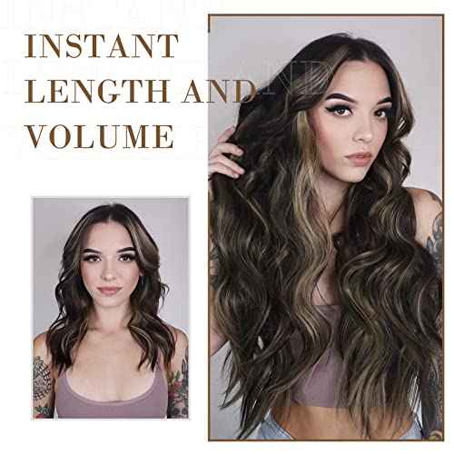 REECHO Hair Extensions, 4PCS Clip in Hair Extensions HE001 Natural Soft Synthetic Hairpieces for Women (20 Inch-200 Gram (Pack of 4), Dark Blonde with Light Blonde Highlights)