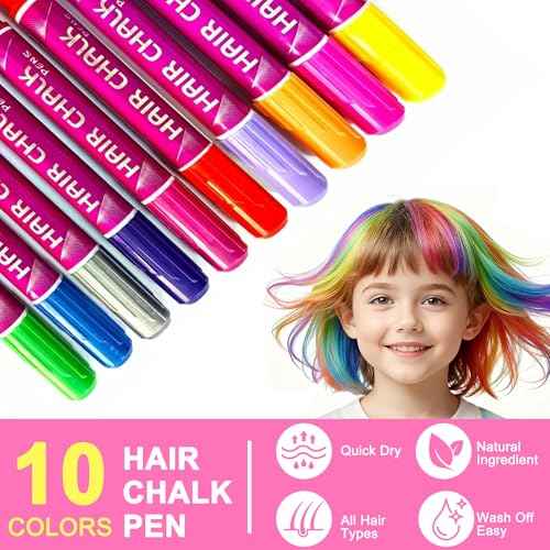 Girls Gifts Hair Chalk £¬10 Color Temporary Kit Low stimulation Washable Hair Dye Colourful Pens.for Makeup Toy Gift for Kids Ages 6-13 Years Old£¬Birthday Gifts Halloween Christmas & Festival Party
