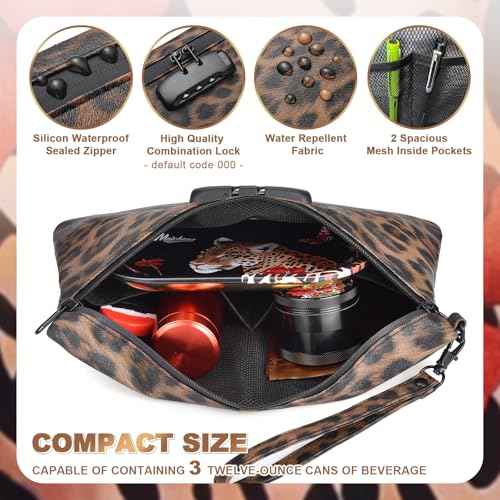 Storage Bag with Combination Lock and Accessories Travel Medicine Bag Container Money Cosmetic Organizer Great Christmas Gifts for Women Leopard