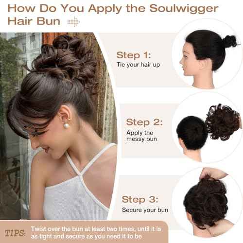 Messy Bun Hair Piece Wavy Curly Scrunchies Fluffy Donut Thick Updo Elegant Chignon Hairpieces for Women Girls, Dark Brown 1.4oz