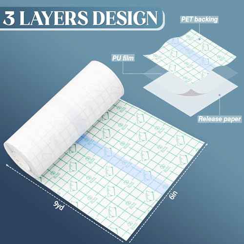 Tattoo Aftercare Bandage Roll 6" x 9 Yard, Tattoo Supplies Waterproof Bandages, Second Skin Cover Up Tape, Skin Repair Initial Healing Transparent Film, Latex Free Wrap