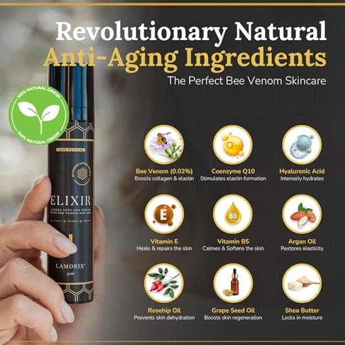 Elixir Bee Venom Skin Treatment Cream ? Anti-Aging Face Cream with Hyaluronic Acid & Coenzyme Q10 ? Deep Wrinkle Filler & Instant Face Lift Treatment ? 50ml