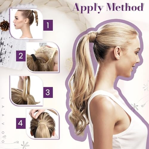 LaaVoo Ponytail Extension Human Hair Black Ponytail Extensions for Black Women Wrap Around 20 Inch 80g
