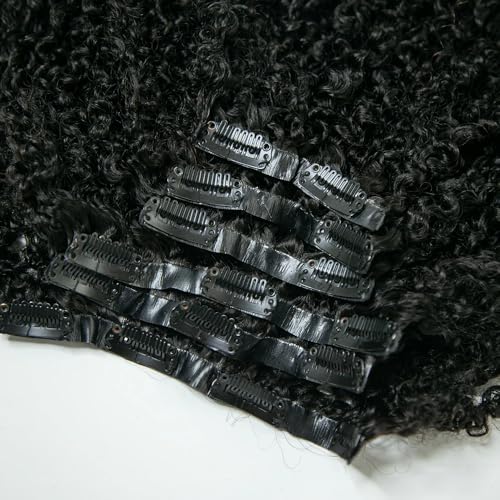 Seamless PU Clip In Hair Extensions 120g 7pcs Human Hair Natural Black Afro Kinky Curly PU Clip Ins Seamless Clip Ins For Black Women Virgin Hair PU Weft Invisible Edge 18inch