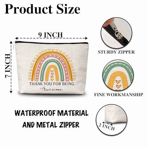 Boho Rainbow Makeup Bag, Thank You Gifts for Women Girl Mom Sister Friends Coworkers, Appreciation Gifts Travel Toiletry Waterproof Cosmetic Bag - A04