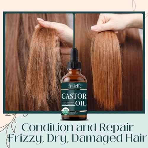 Live Fraiche Organic Castor Oil Lash Serum for Hair Growth, 100% Pure Eyebrow Eyelash Growth Serum, Cold Pressed Hexane Free (2oz Glass Bottle + FILLED Mascara Tube)