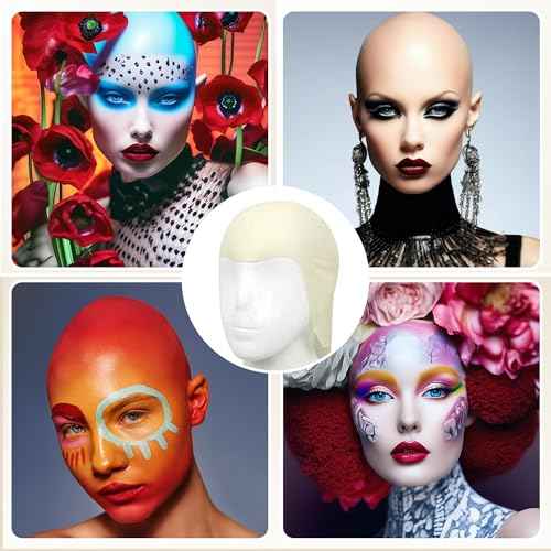 5PCS Professional Bald Cap Kit for Men Women Halloween Costume Makeup SFX Makeup Accessories with Prosthetic Adhesive Nude Wig Cap Safety Scissors Painting Brush Perfect for Cosplay Dress-Up & Theatre