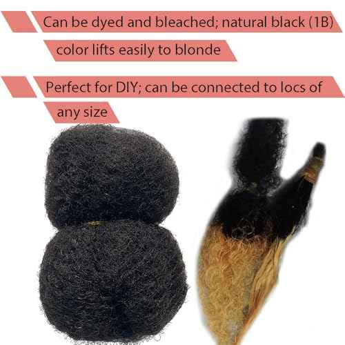 Tight Afro Kinky Human Hair for Dreadlocks,Ideal for Making Locs,Repair Extensions,Twist or Braids 2 Bundles/Package Natural Black #1B 12inch