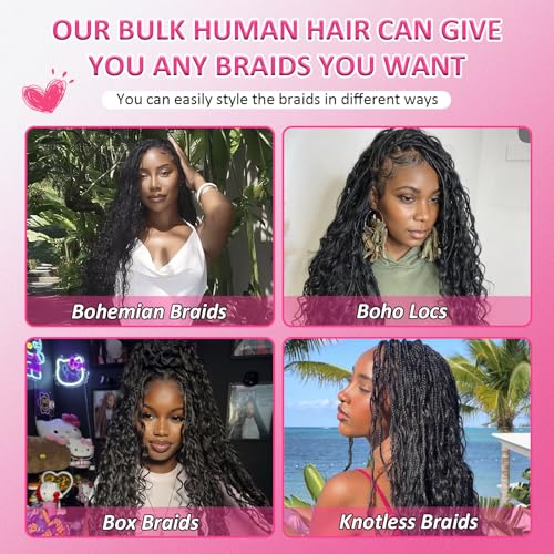 Human Braiding Hair for Boho Braids Deep Wave Bulk Human Hair for Braiding 150g Brazilian Human Hair for Boho Braids 16inch Bohemian Hair for Braiding Natural Black Best Human Extensions