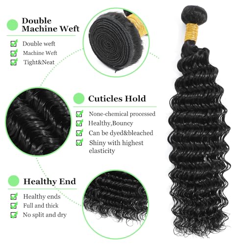 Saluna Deep Wave Bundles 16 18 20 Inch 12A Soft And Thick Double Weft 100% Unprocessed Brazilian Remy Curly Human Hair Bundles for Black Women