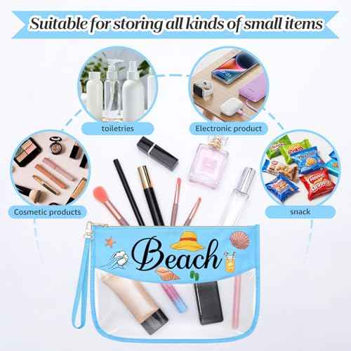 Beach Themed Gifts for Women Friends Adults Blue Makeup Bags with Zipper Beach Lovers Gift Ideas Summer Travel Essentials Cosmetic Travel Bag Organizer Graduation Birthday Present