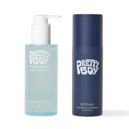 Prettyboy Face Revival Gel Moisturizer For Men & Fresh Start Gentle Face Cleanser Bundle, Hydrating Cream & Cleanser That Refreshes Dry Skin, Irritation, & Redness - 2 Count