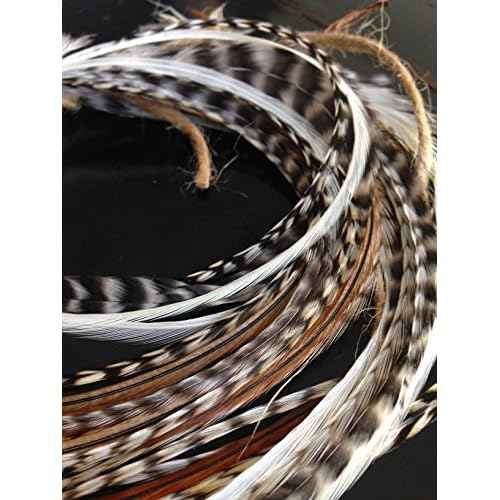 New Bohemian 13 pc Kit 6"-11" Feather Hair Extensions Kit 6 Long NATURAL Genuine Single Feathers & Variety of Micro Beads & Hook Tool (Colors Will Be Chosen Randomly)