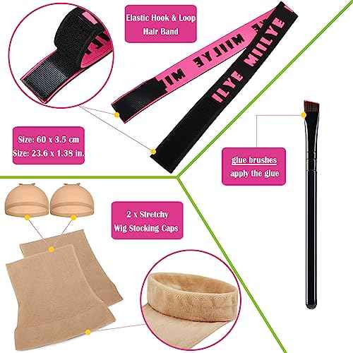 MIILYE Wig Glue for Front Lace Wig Install Kit with Adhesive Remover, Melting Band, Stocking Caps, Strong Hold Lace Front Glue, Invisible Bond Hair Adhesive, White
