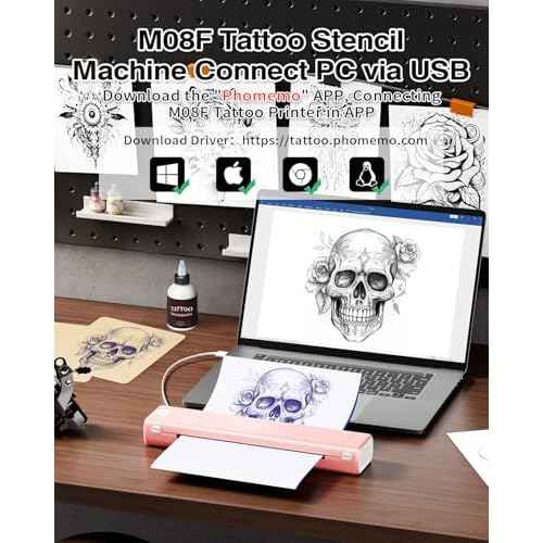 Phomemo M08F Bluetooth Tattoo Stencil Printer with Storage Case & 10pcs Tattoo Transfer Paper, Thermal Transfer Printer Machine for Artists & Beginners, Compatible with Tablet, Phone & Computer