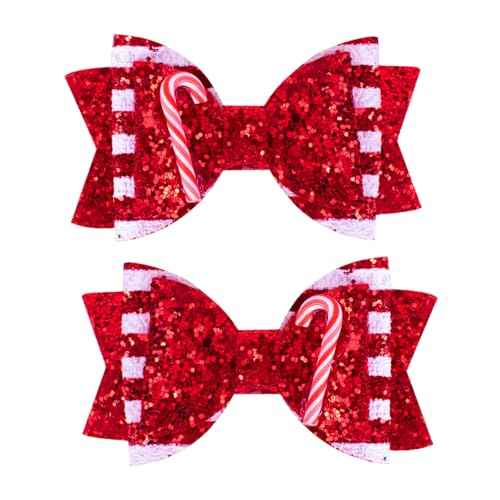 Christmas Candy Cane Hair Bows for Girls, Beleki Gliter Hair Clips Handmade Metal Alligator Clip Candy Cane Hair Accessory for XMAS Christmas Stocking Stuffers - Red