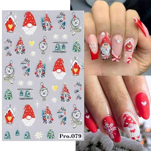 Christmas Nail Art Stickers 6 Sheets Self-Adhesive Santa Claus Nail Stickers Cute Gingerbread Man Snowman Nail Decals Christmas Tree Bell Gift Flower Nail Art Design Stickers for Women Manicure DIY