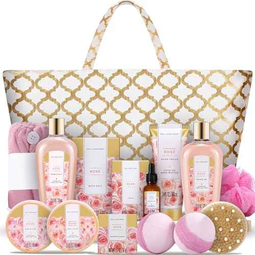 Spa Luxetique Spa Baskets for Women Gift, Womens Spa Gift Baskets, 15pcs Rose Spa Sets, Spa Kit Includes Body Oil, Bubble Bath, Bath Sets for Women, Christmas Gifts