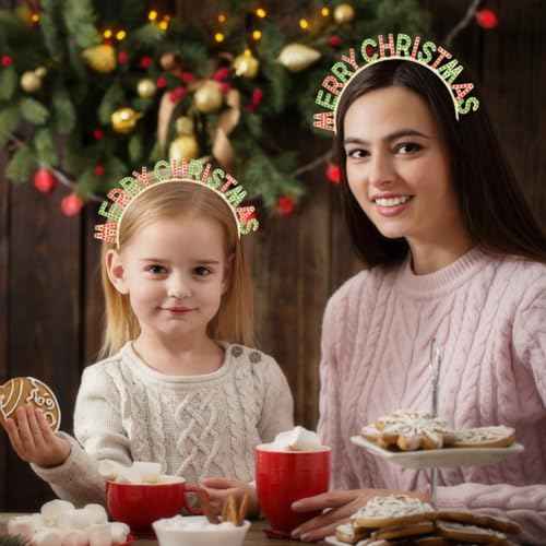 2 PACK Merry Christmas Rhinestone Crystal Hair Hoops Crown Headbands for Party Dress Up