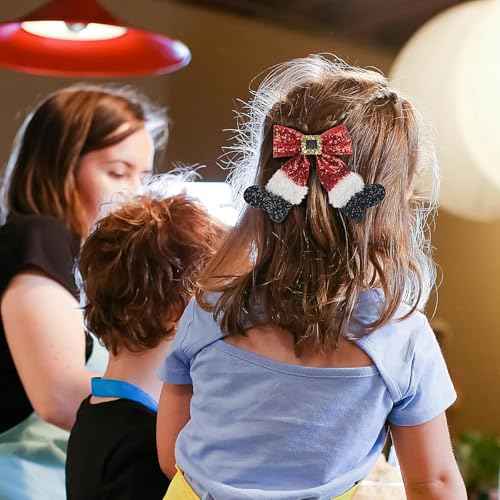Doneace Red Sparkly Sequin Big Bow Christmas Stocking Hair Clip Glitter Bows Barrettes Christmas Hair Accessories for Girls Women Xmas Party Gifts (Type C, 1 Count, Pack of 1)