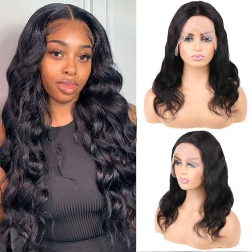 30 Inch 13x4 Lace Front Wigs Human Hair 180% Density Real Human Hair Wig Body Wave HD Lace Frontal Wigs Pre Plucked Transparent Lace Natural Black for Women