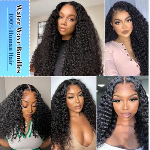 Water Wave Human Hair Bundles 20 22 24 Inch 12A Burmese Deerp Curly Bundles Human Hair 100% Unprocessed Wet and Wavy 3PC Bundles Human Hair Extensions Natural Black