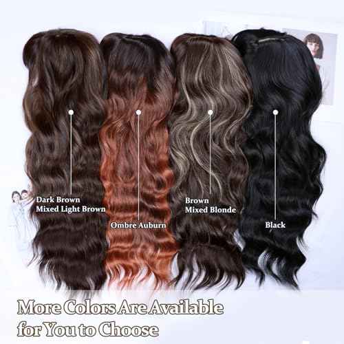 NAYOO Gray Wigs with Bangs - Long Curly Wavy Synthetic Fiber Wigs for Daily Party Use - Heat Resistant - 26 Inches (Silver Gray)