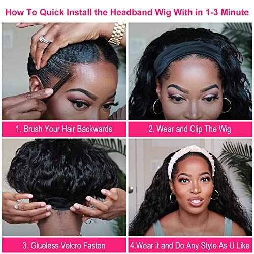 mengkai 18 Inch Headband Wig Human Hair Curly Headband Wigs Human Hair Glueless Wigs Human Hair Pre Plucked None Lace Front Wigs Human Hair With Headband Attached Headband Wig Curly Machine Made