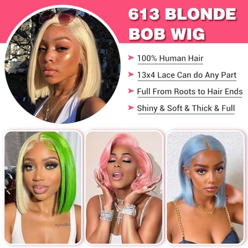 Rebecca Fashion Blonde Bob Wig Human Hair 613 Bob Lace Front Wig Human Hair 13X4 Blonde Lace Front Bob Human Hair Wig Pre Plucked With Baby Hair 150% Denisty 10 inch