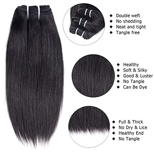 Liang Dian Straight Bundles With Closure Human Hair 12 12 12 12 +12 Inch Human Hair Bundles with Closure Straight 12 A Brazilian Virgin Hair 100% Unprocessed Quick Weave Hair Natural Color