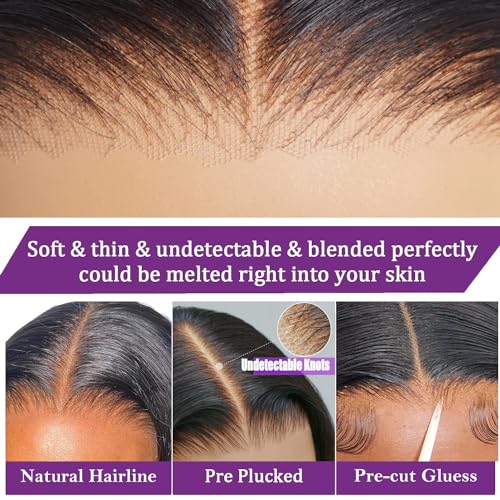 Body Wave Glueless Wig Human Hair Pre Plucked Pre Cut Glueless Lace Front Wig Ready to Wear 6x4 Body Wave Closure Wig Human Hair 180% Density Body Wave Pre Plucked Wig Natural Hairline 18 Inch