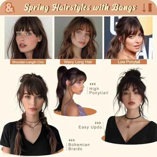Bangs Hair Clip Dark Brown Clip in Bangs 100% Human Remy Wispy Clip on Hair Extensions Fringe with Temples Hairpieces for Women