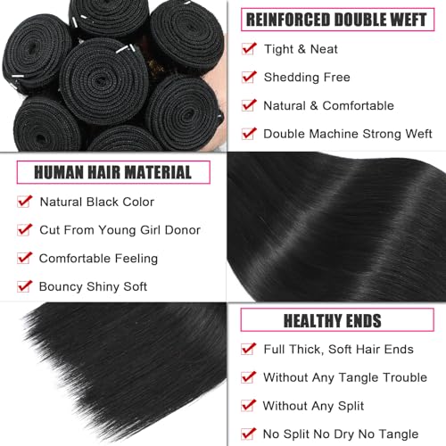 Brazilian Virgin Hair Straight 3 Bundles 18 20 22 Inch Long Straight Human Hair Weave Bundles Unprocessed Brazilian Straight Hair Straight Hair Human Extensions Natural Black
